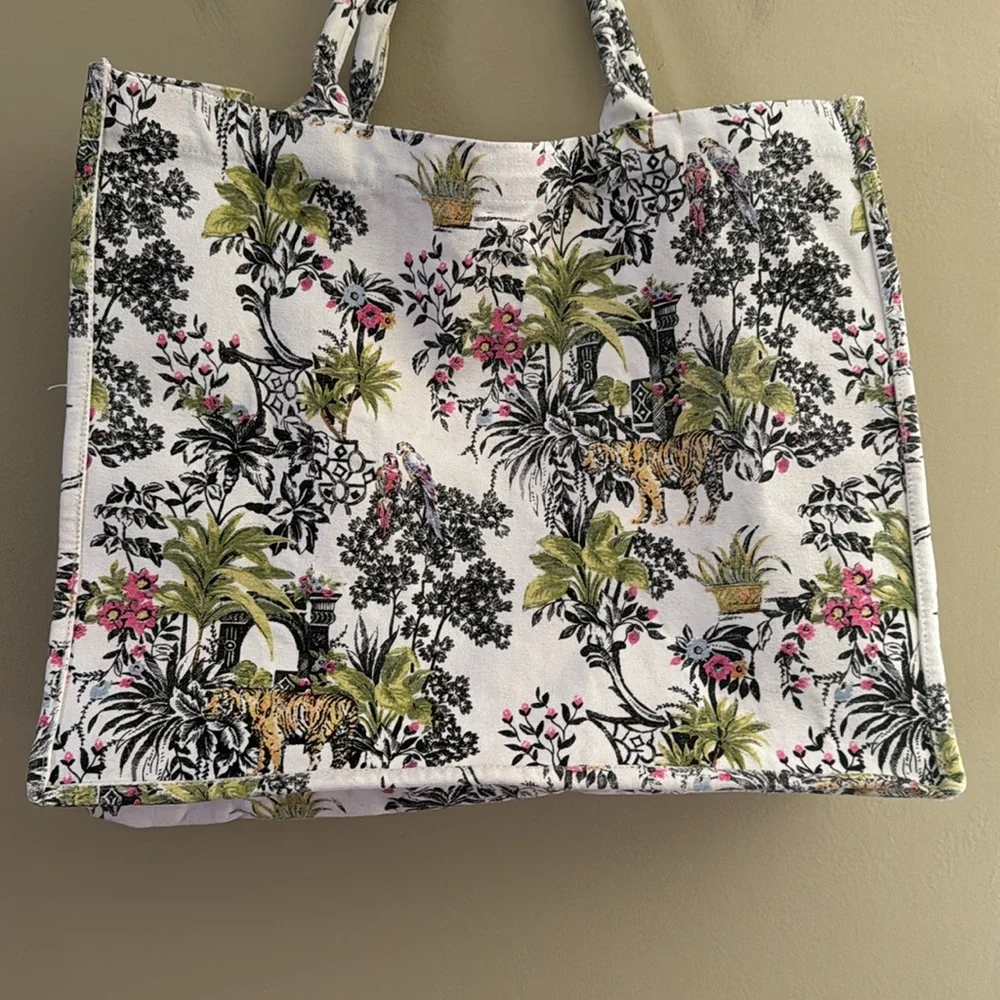 Exclusive Floral Jungle Print Tote Shopping Bag Travel Material Sturdy Cotton - Picture 12 of 13